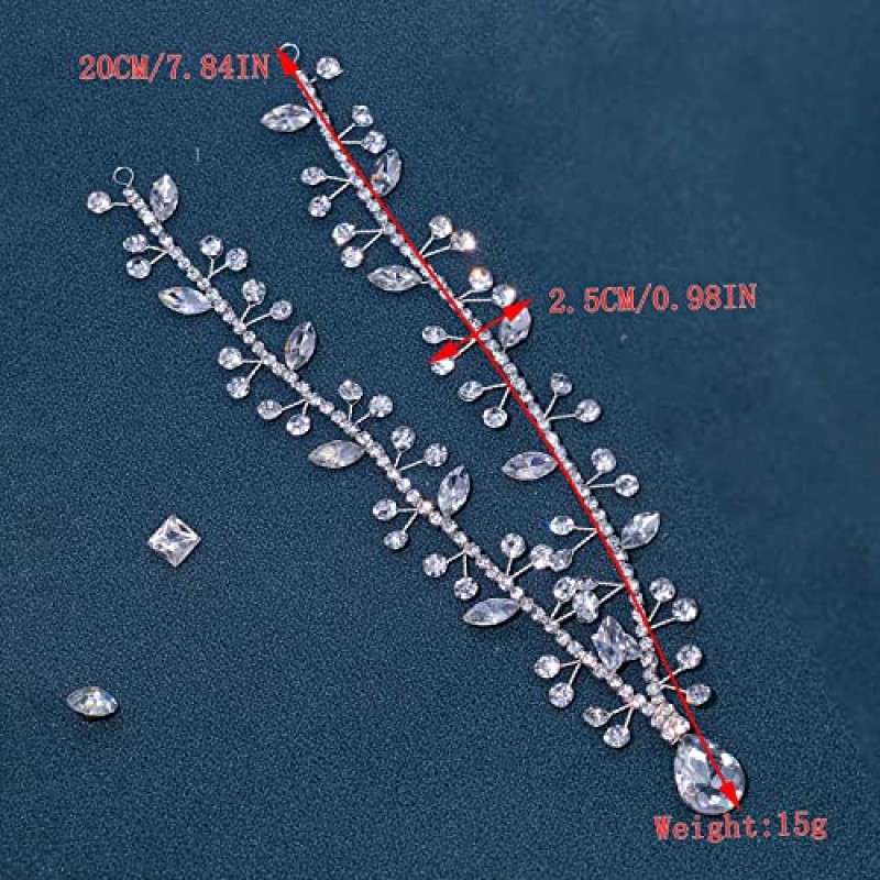 WONRLUA 신부용 웨딩 헤어 액세서리, 라인스톤 이마 머리띠, 결혼식용 신부 머리 장식