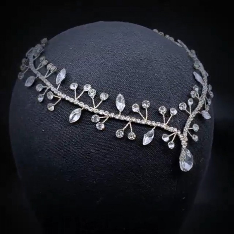 WONRLUA 신부용 웨딩 헤어 액세서리, 라인스톤 이마 머리띠, 결혼식용 신부 머리 장식