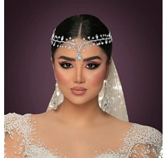 WONRLUA 신부용 웨딩 헤어 액세서리, 라인스톤 이마 머리띠, 결혼식용 신부 머리 장식