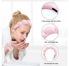 FANCYSIO 스킨케어 헤드밴드 세트 l 여성용 스파 헤어 액세서리 7개 팩 - 테리 천 헤드밴드, 손목 스크런치 및 헤어 클립(핑크)