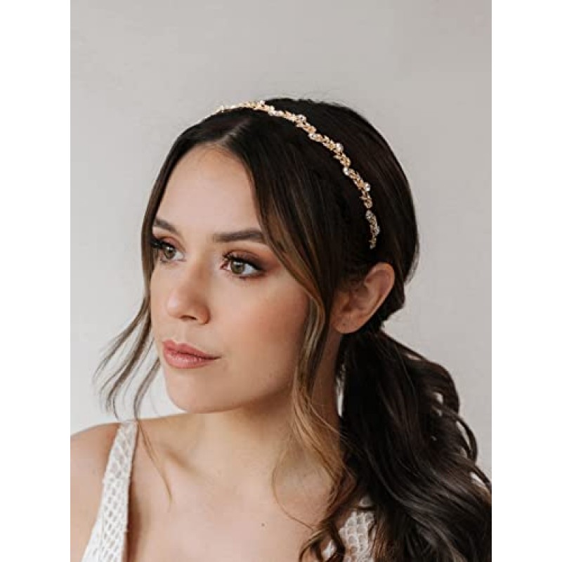 SWEETV 신부 머리띠 크리스탈 티아라 여성용 진주 웨딩 헤드 피스 결혼식/댄스 파티/생일 파티를위한 신부 헤어 액세서리