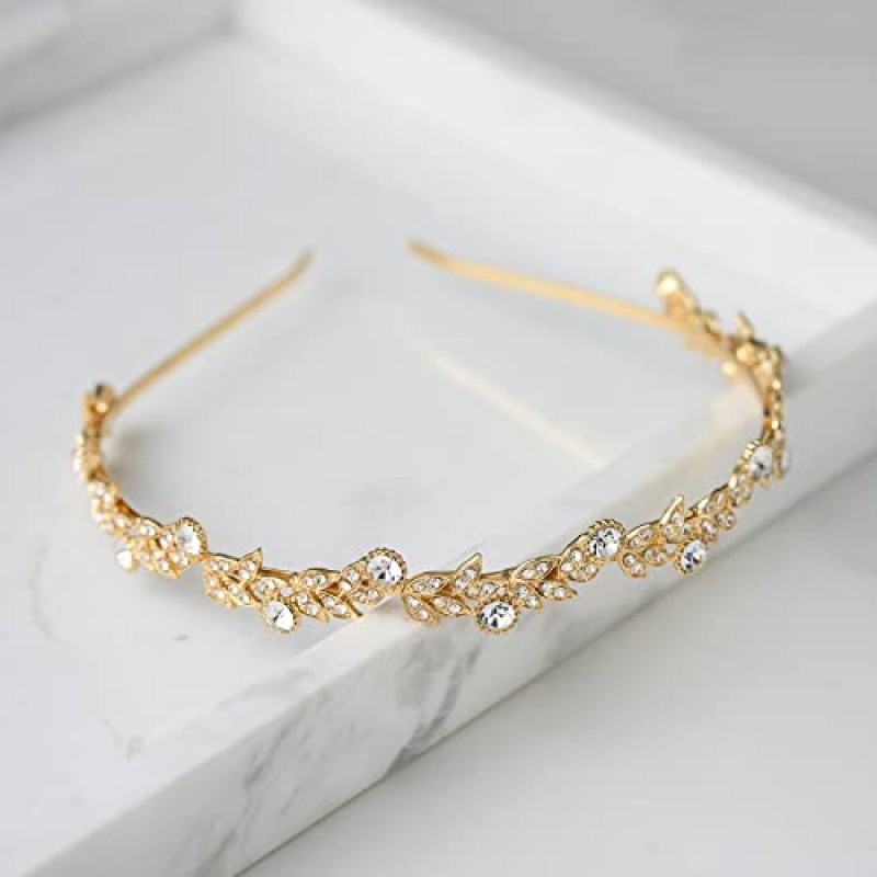 SWEETV 신부 머리띠 크리스탈 티아라 여성용 진주 웨딩 헤드 피스 결혼식/댄스 파티/생일 파티를위한 신부 헤어 액세서리