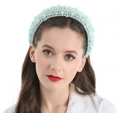 QIANXUAN 여성용 헤어 밴드 여성용 화이트 진주 머리띠 블랙 패딩 머리띠 라인 석 구슬 진주 헤어 액세서리 디자인 우아한 와이드 헤어 밴드