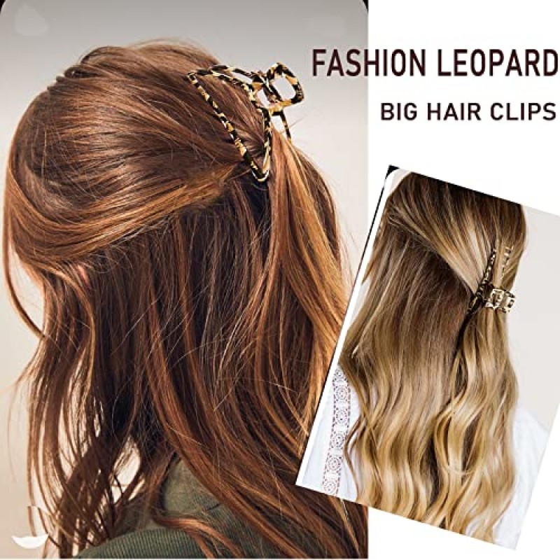 YUESUO 4.5 인치 대형 금속 머리 발톱 클립 6Pcs 여성용 큰 미끄럼 방지 두꺼운 골드 나비 패션 액세서리 여성 (골든 & 레오파드) 럭셔리 + 세련된 표범 인쇄