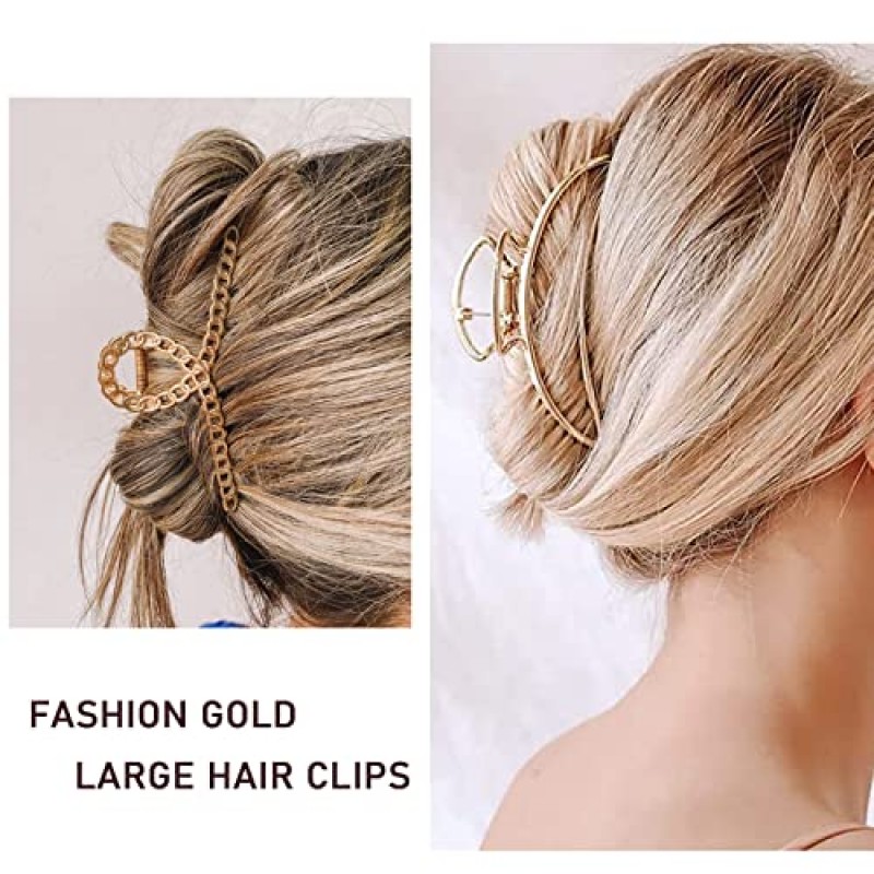 YUESUO 4.5 인치 대형 금속 머리 발톱 클립 6Pcs 여성용 큰 미끄럼 방지 두꺼운 골드 나비 패션 액세서리 여성 (골든 & 레오파드) 럭셔리 + 세련된 표범 인쇄