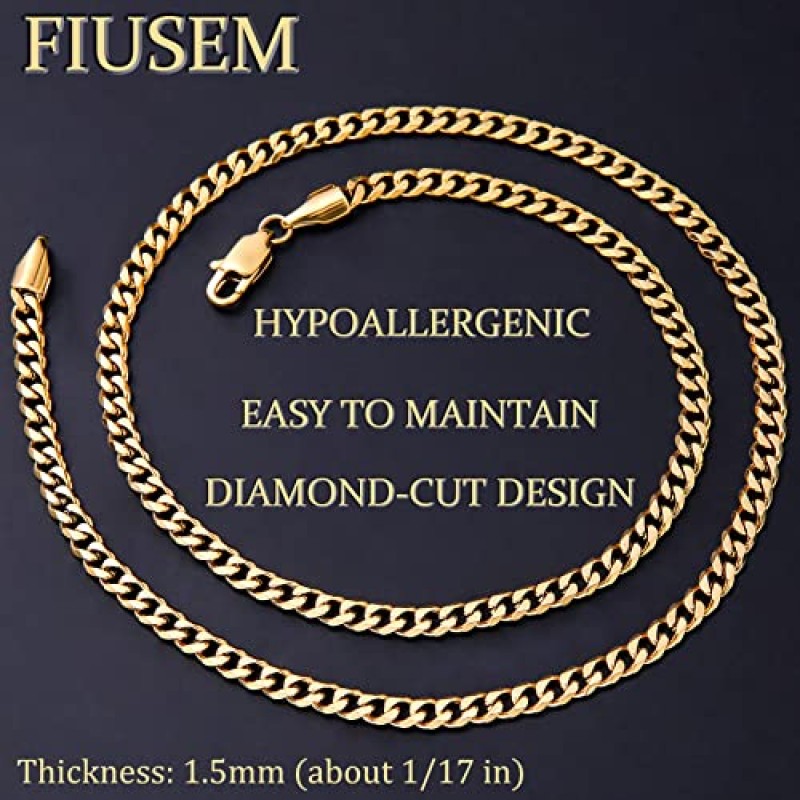 남성용 Fiusem 3.5mm 골드 도금 체인, 다이아몬드 컷 스테인레스 스틸 쿠바 체인, 여성용 마이애미 쿠바 링크 골드 체인 목걸이 남성용, 남성용 체인 16, 18, 20, 22, 24, 26, 28 인치