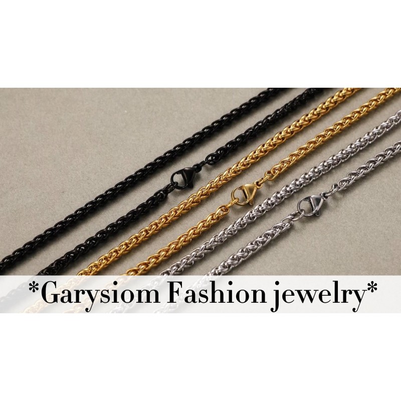 남성용 Garysiom 3 Pcs 체인 목걸이, 남성용 4mm ​​스테인레스 스틸 골드 검정과 은색 밀 체인 남성용 보석 선물, 16 