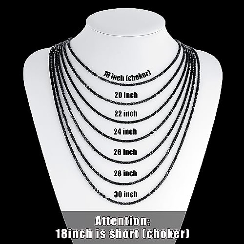 남성용 Fiusem 블랙 박스 체인, 남성용 체인 목걸이, 남성용 여성용 체인 목걸이, 2.5/3mm