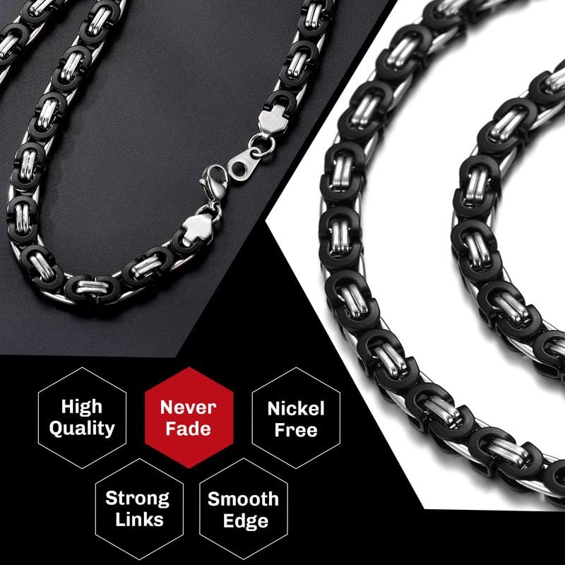 ChainsHouse 남성 여성을위한 플랫 비잔틴 체인 링크 목걸이, 6mm/8mm/10mm 너비, 18-30inch 길이, 316L 스테인레스 스틸/18K 진짜 금 도금 남성 팔찌 쥬얼리