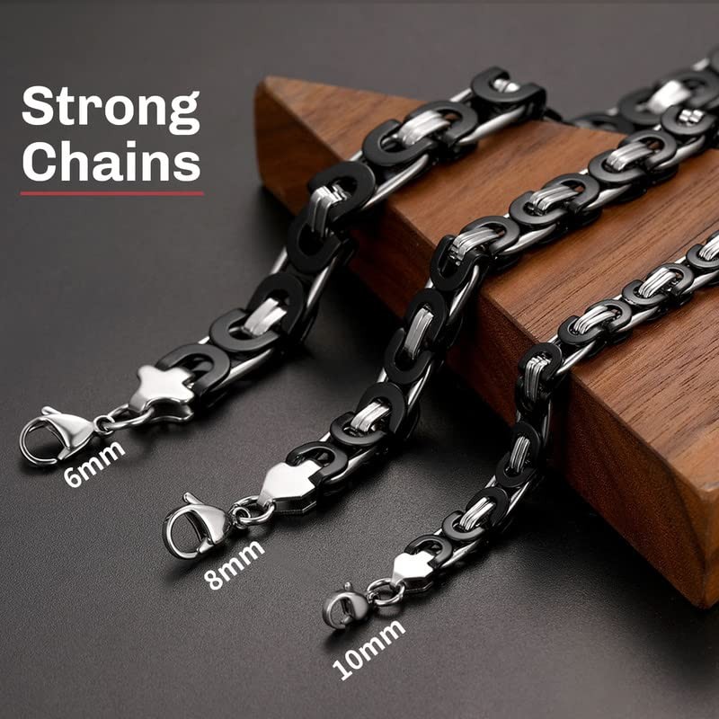 ChainsHouse 남성 여성을위한 플랫 비잔틴 체인 링크 목걸이, 6mm/8mm/10mm 너비, 18-30inch 길이, 316L 스테인레스 스틸/18K 진짜 금 도금 남성 팔찌 쥬얼리