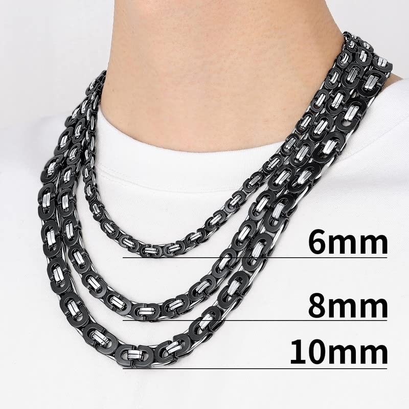 ChainsHouse 남성 여성을위한 플랫 비잔틴 체인 링크 목걸이, 6mm/8mm/10mm 너비, 18-30inch 길이, 316L 스테인레스 스틸/18K 진짜 금 도금 남성 팔찌 쥬얼리