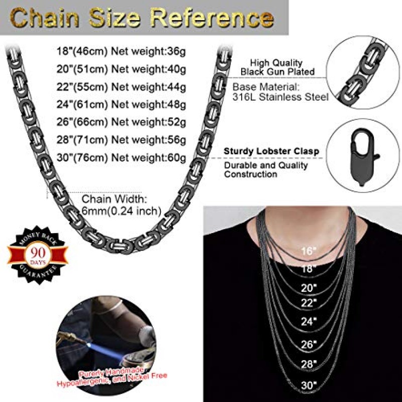 ChainsHouse 남성 여성을위한 플랫 비잔틴 체인 링크 목걸이, 6mm/8mm/10mm 너비, 18-30inch 길이, 316L 스테인레스 스틸/18K 진짜 금 도금 남성 팔찌 쥬얼리