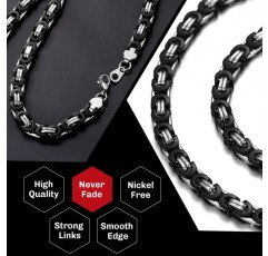 ChainsHouse 남성 여성을위한 플랫 비잔틴 체인 링크 목걸이, 6mm/8mm/10mm 너비, 18-30inch 길이, 316L 스테인레스 스틸/18K 진짜 금 도금 남성 팔찌 쥬얼리