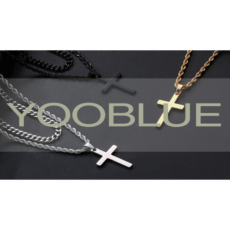 남성용 yoblue 크로스 목걸이, 골드 블랙 실버 남성용 크로스 목걸이 스테인레스 스틸 크로스 펜던트 목걸이 간단한 보석 선물 남성용 크로스 체인 목걸이 소년