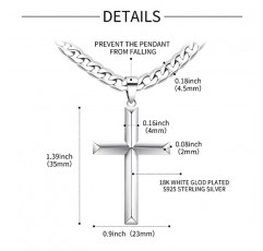 Cameido 925 스털링 실버 크로스 목걸이 남성용 여성용 스테인레스 스틸 다이아몬드 컷 내구성 쿠바 링크 체인 광택 경 사진 가장자리 크로스 체인 펜던트 목걸이 쥬얼리 16-28 인치
