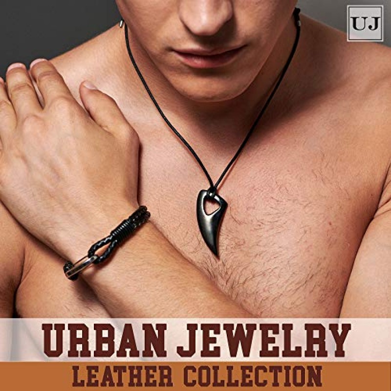 URBAN JEWELRY 남성용 블랙 316l 스테인레스 스틸 알파 스피어 늑대 이빨 펜던트 체인 목걸이