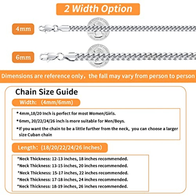 Momlovu 실버 체인 골드 체인 남성용 소년, 18K 골드 도금 남성용 목걸이 체인 남성용 쿠바 링크 체인 4mm/6mm 18/20/22/24/26inch