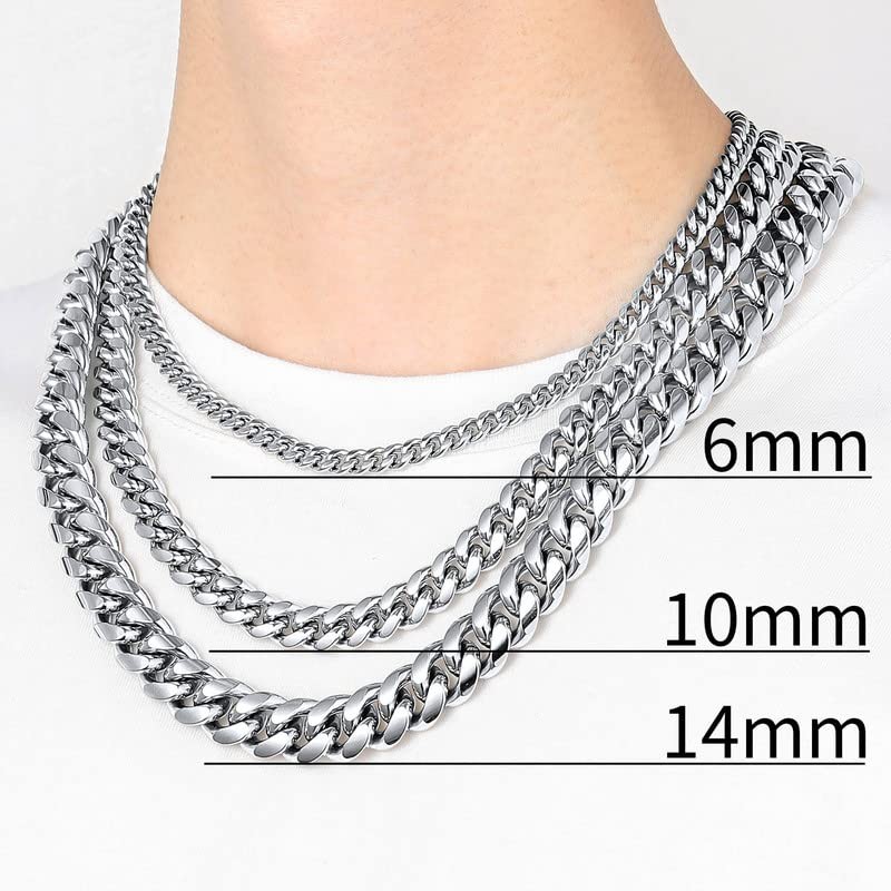 ChainsHouse 마이애미 쿠바 체인 목걸이 남성용, 6mm/10mm/14mm 너비, 18K 금 도금/스테인리스 스틸/흑인 남성 청키 커브 링크 힙합 목걸이 체인, 14