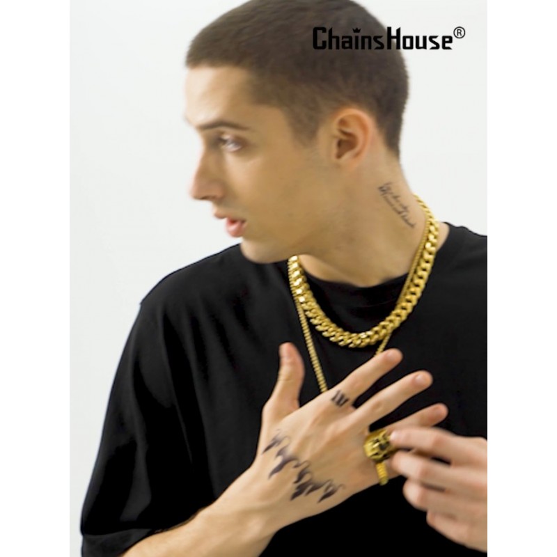 ChainsHouse 마이애미 쿠바 체인 목걸이 남성용, 6mm/10mm/14mm 너비, 18K 금 도금/스테인리스 스틸/흑인 남성 청키 커브 링크 힙합 목걸이 체인, 14