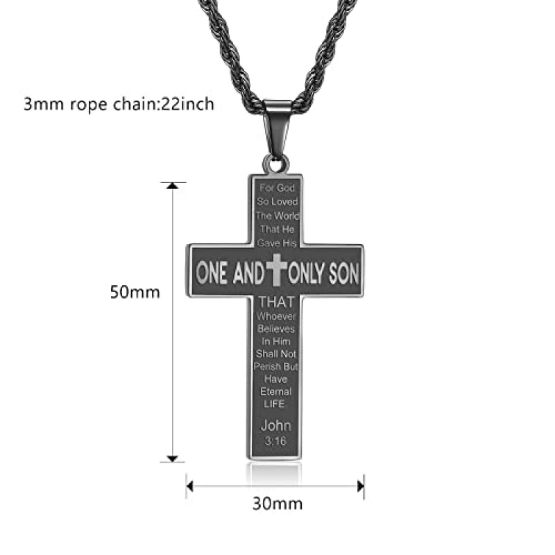 HSWYFCJY 남자를위한 성경 구절 크로스 목걸이, 소년을위한 스테인레스 스틸 크로스 펜던트 로프 체인 목걸이 선물
