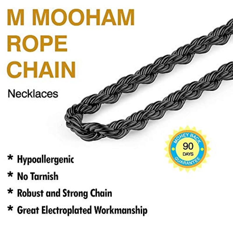 M MOOHAM 2.5MM 3MM 4MM 5MM 블랙 실버 골드 도금 스테인레스 스틸 트위스트 로프 체인 목걸이 남성 여성을위한 16 - 36 인치