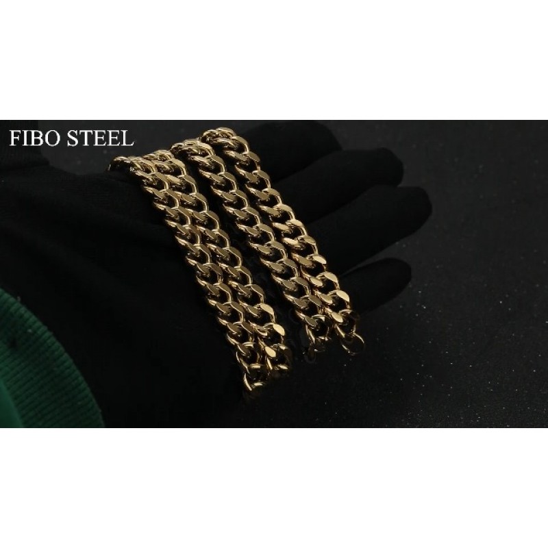 FIBO STEEL 3.5-10mm 스테인레스 스틸 쿠바 목걸이 남성 여성 커브 링크 체인, 16-30인치