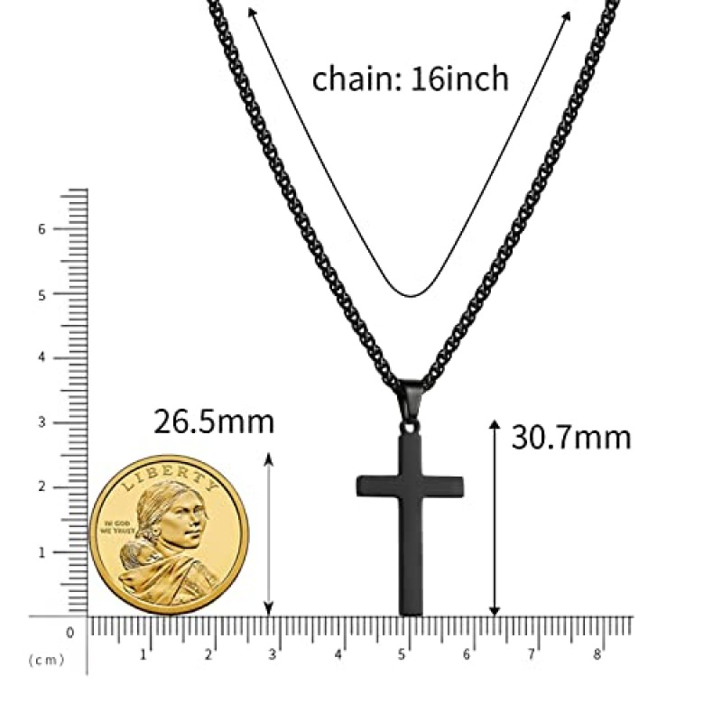 남자 남자 여자를위한 RS 크로스 목걸이 16-24 인치 스테인레스 스틸 크로스 펜던트 체인 종교 선물