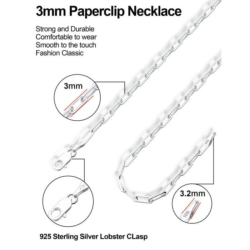 ASDULL 925 스털링 실버 클립 체인 여성을위한 2/3/4/5mm 목걸이 여성을위한 실버/골드 링크 체인 목걸이 16/18/20/22/24/26/30 인치