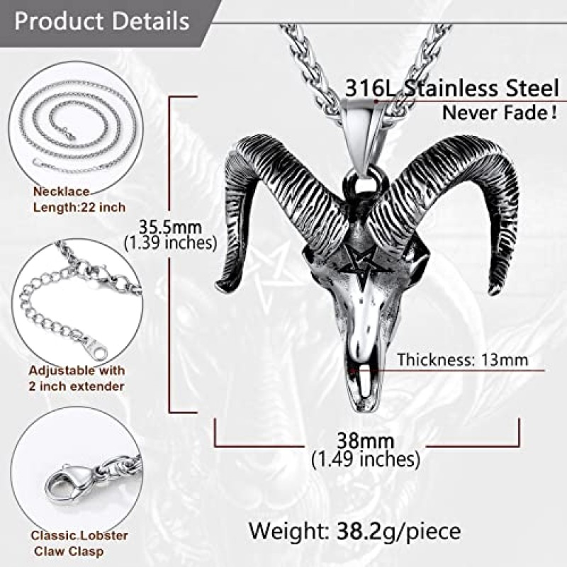 U7 거꾸로 된 십자가 목걸이, 거꾸로 된 십자가 펜던트, 스테인레스 스틸 쥬얼리 악마 목걸이, 남성 여성을위한 Baphomet 염소 머리 펜던트