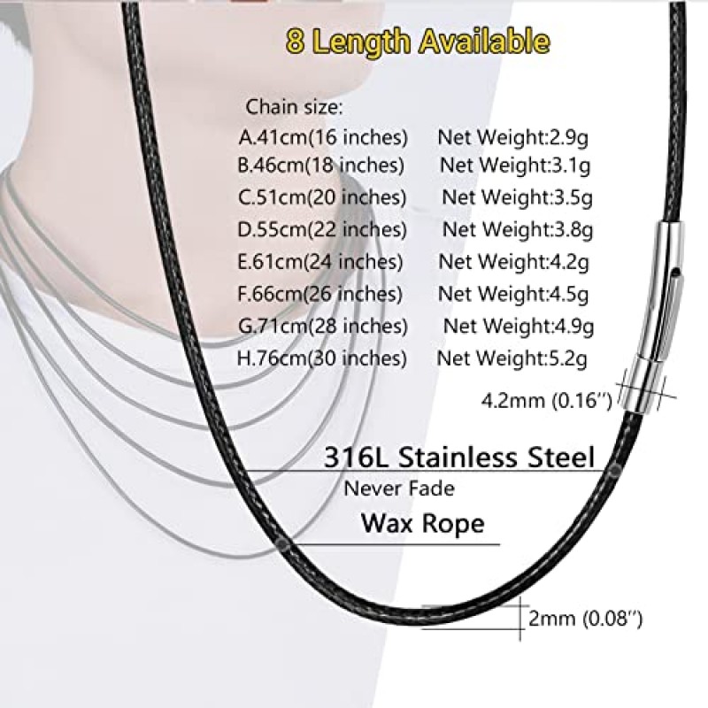 PROSTEEL 왁스 칠한 로프 땋은 가죽 목걸이 끈 튼튼하고 부드럽고 편안하며, 16