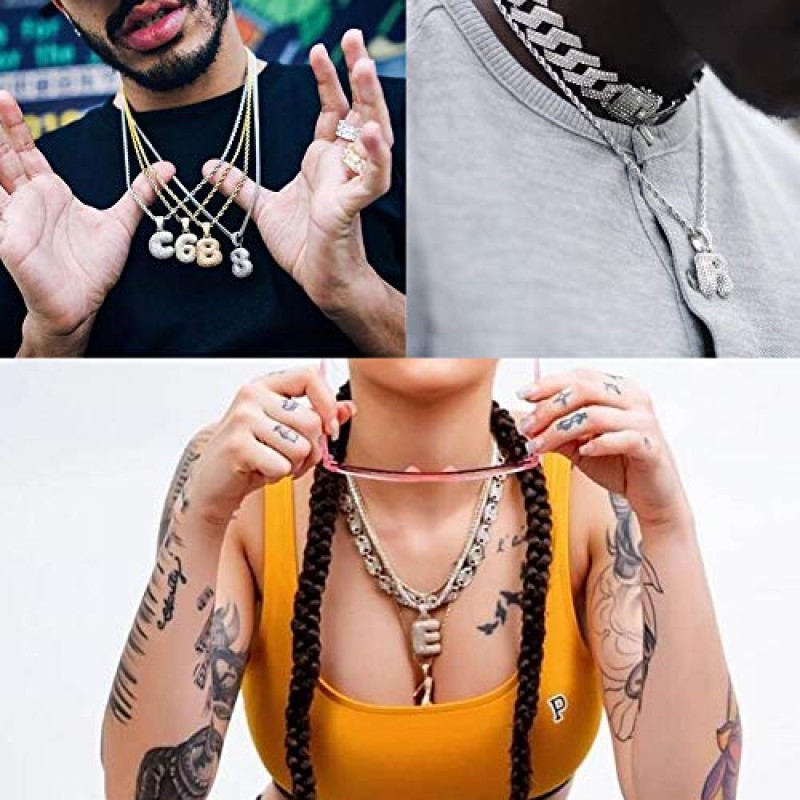 HECHUANG 남성용 실버 문자 체인 목걸이 Iced Out 초기 펜던트 체인 목걸이 힙합 Jewlery