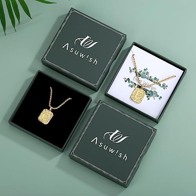 ASUWISH Dainty Gold 남성과 여성을 위한 맞춤형 초기 목걸이, 14K 골드 도금 트렌디한 A-Z 문자 크로스 펜던트, 조절 가능한 로프 체인, 여성과 남성을 위한 모노그램 목걸이