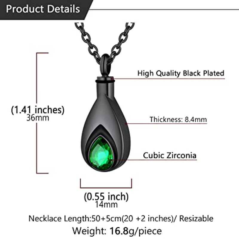 유골을위한 U7 Urn 목걸이 스테인레스 스틸/블랙/18K 골드 도금 로켓 펜던트 남성 여성을위한 탄생석 선물과 우아한 눈물 목걸이