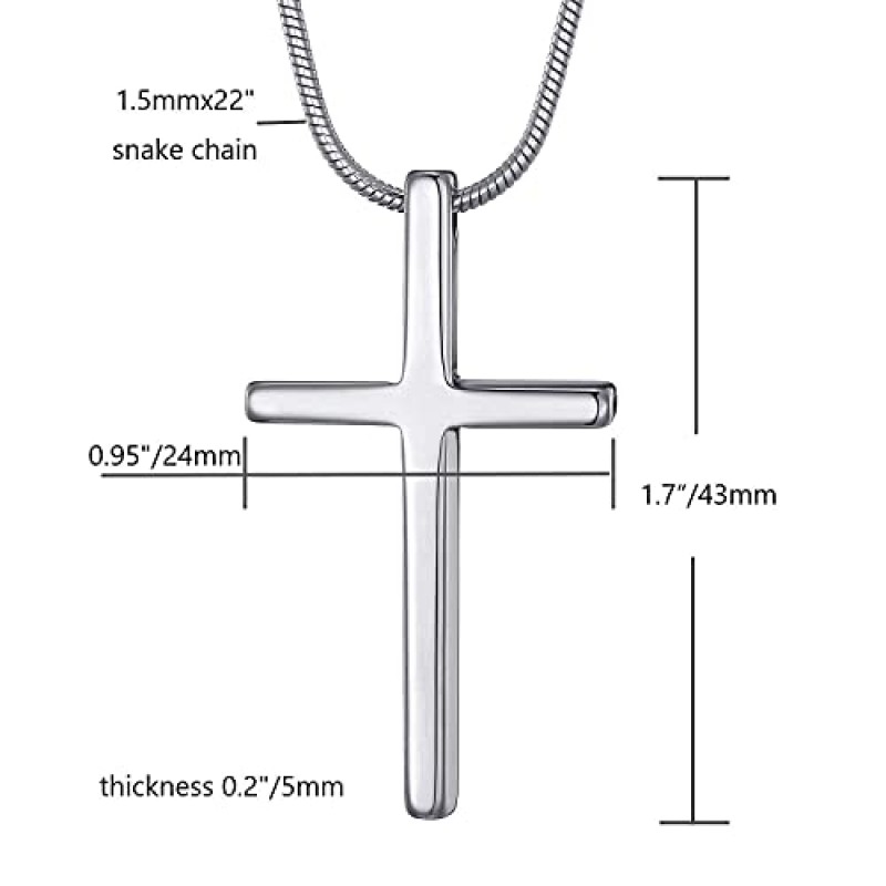 MOO & LEE 텅스텐 카바이드 남성 여성을위한 간단한 크로스 목걸이 소년과 소녀, 스테인레스 스틸 스네이크 체인이있는 남여 펜던트