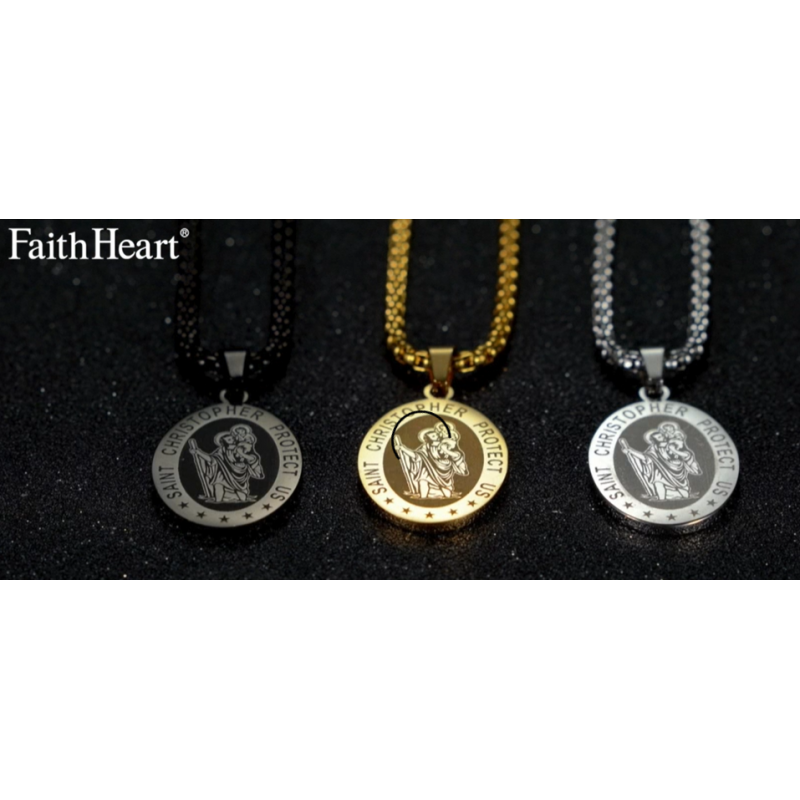 FaithHeart 세인트 크리스토퍼/주드/조셉/안소니/토마스/베네딕트/패트릭 목걸이 스테인레스 스틸 카톨릭 수호 성인 메달 쥬얼리 축복 부적 사용 가능 사용자 정의