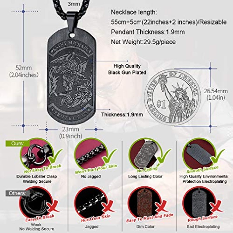 FaithHeart 세인트 마이클 목걸이, 남성/여성을위한 맞춤형 대천사 보호 펜던트, 스테인레스 스틸/골드 도금 세인트 마이클 대천사 메달 쥬얼리