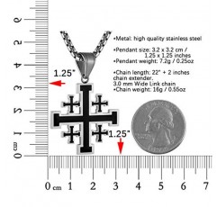 HZMAN 남성용 스테인레스 스틸 십자군 예루살렘 크로스 펜던트 목걸이 22+2인치 체인 포함