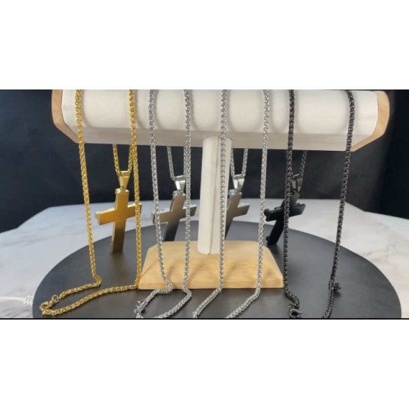 남성용 크로스 목걸이 남성용 대형 316L 스테인레스 스틸 기독교 크로스 체인 헤비 듀티 목걸이 24