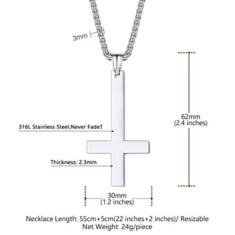 U7 거꾸로 된 십자가 목걸이, 거꾸로 된 십자가 펜던트, 스테인레스 스틸 쥬얼리 악마 목걸이, 남성 여성을위한 Baphomet 염소 머리 펜던트