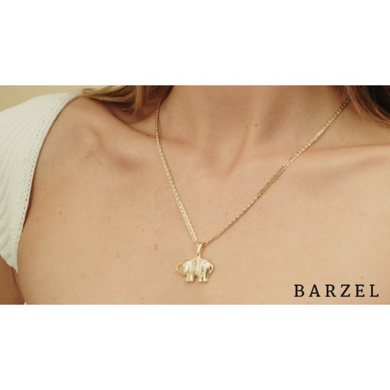 플랫 마리나 체인이 있는 Barzel 18K 골드 도금 코끼리 목걸이 – 브라질산