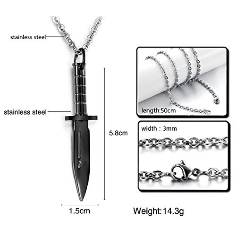 Hamoery 남성 여성 펑크 스테인레스 스틸 칼 단검 체인 펜던트 목걸이