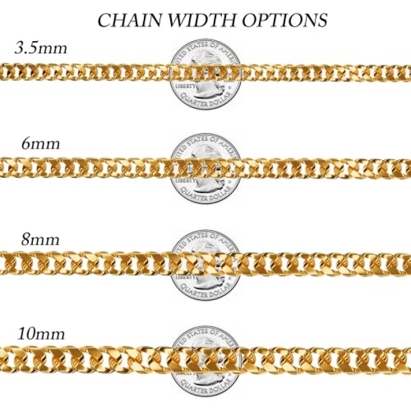 ROSIEYO 14k 골드 쿠바 링크 체인 목걸이 망 골드 체인 남자 목걸이 체인 골드 실제 도금 316L 스테인레스 스틸 다이아몬드 컷 마이애미 3.5/6/8/10mm 18/20/22/24/26 인치