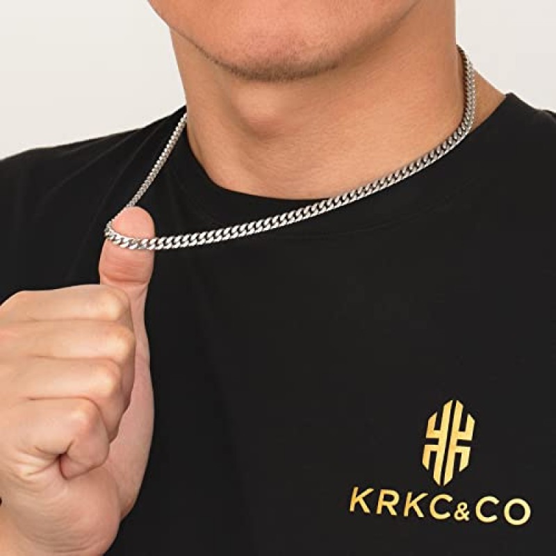 KRKC&CO 리얼 14K 골드 채워진 체인, 남성용 플랫 다이아몬드 컷 마이애미 쿠바 링크 커브 체인 목걸이 남성용 여성용, 힙합 & 쿨 스타일 항 알레르기 체인, 3/4/5mm, 18/20/22/24인치