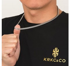 KRKC&CO 리얼 14K 골드 채워진 체인, 남성용 플랫 다이아몬드 컷 마이애미 쿠바 링크 커브 체인 목걸이 남성용 여성용, 힙합 & 쿨 스타일 항 알레르기 체인, 3/4/5mm, 18/20/22/24인치