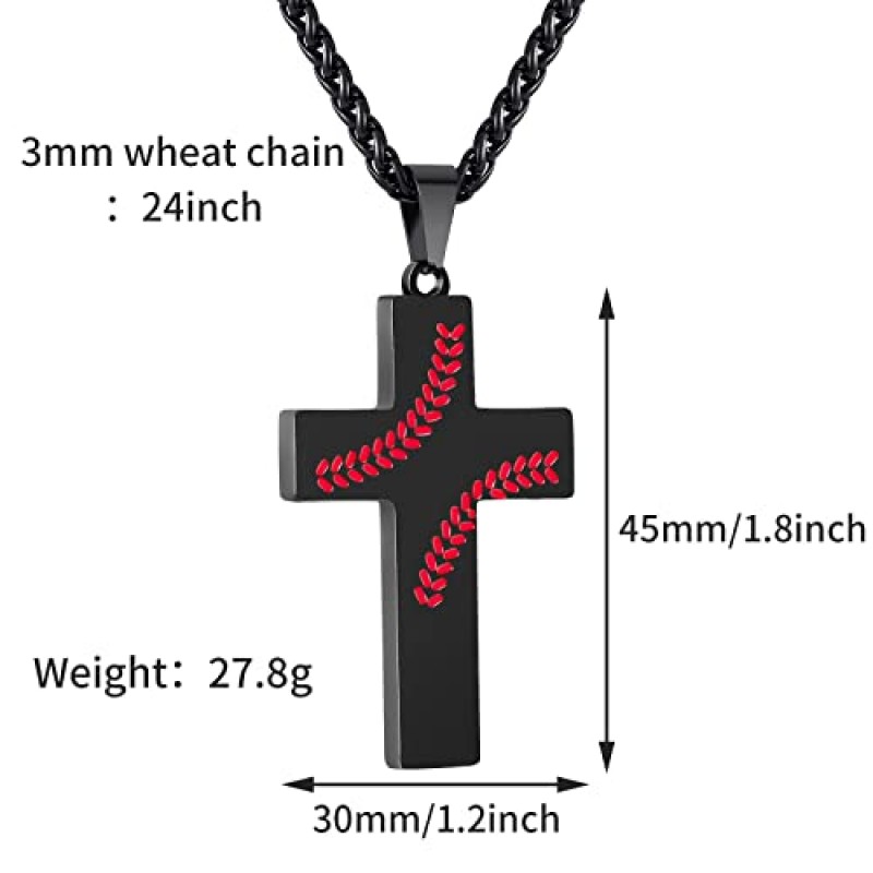 소년 남성용 Zocomi 야구 크로스 목걸이, 스테인레스 스틸 크로스 펜던트 체인 24 인치, 영감을주는 성경 구절 견적 종교 선물