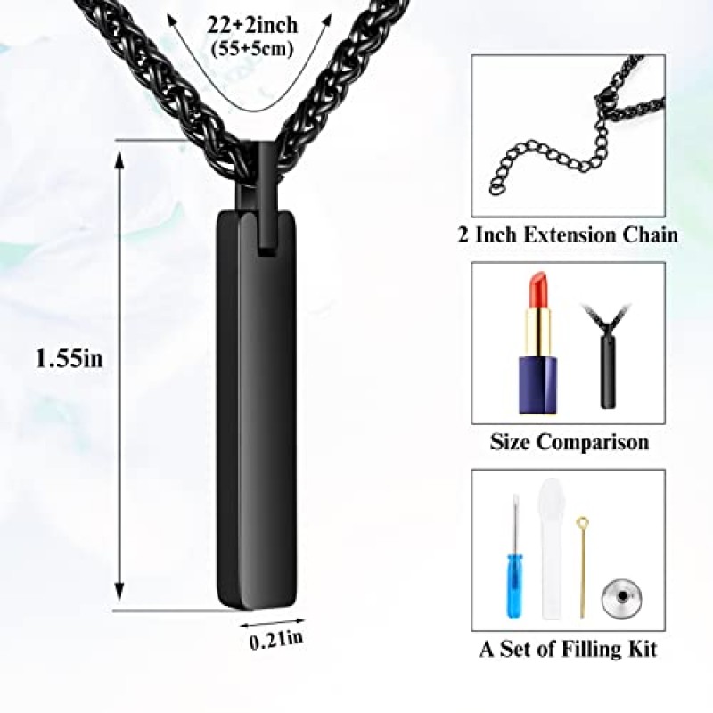 유골을위한 Dletay Urn 목걸이 남성을위한 유골 기념 애쉬 목걸이를위한 스테인레스 스틸 화장 쥬얼리 여성 애쉬 홀더 블랙