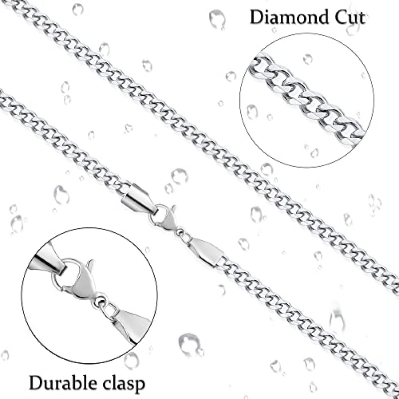 Fiusem 5mm 실버 톤/골드 쿠바 링크 체인 남성용, 남성용 체인 목걸이, 남성용 여성용 및 소년 용 스테인레스 스틸 체인 목걸이, 3.5/4/5mm