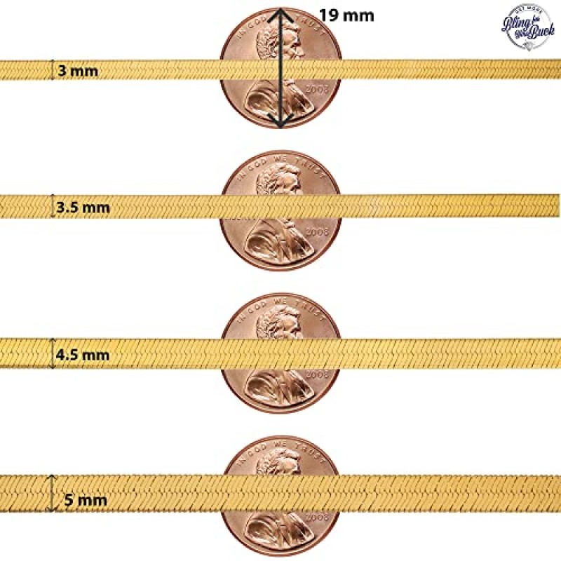 여성용 또는 남성용 체인용 이탈리아 18K 골드 도금 스털링 실버 헤링본 체인 목걸이 | 플랫 스네이크 체인, 변색 방지 | 여성용 레이어링 초커 또는 남성용 목걸이 | 크기: 3mm-5mm, 길이: 16