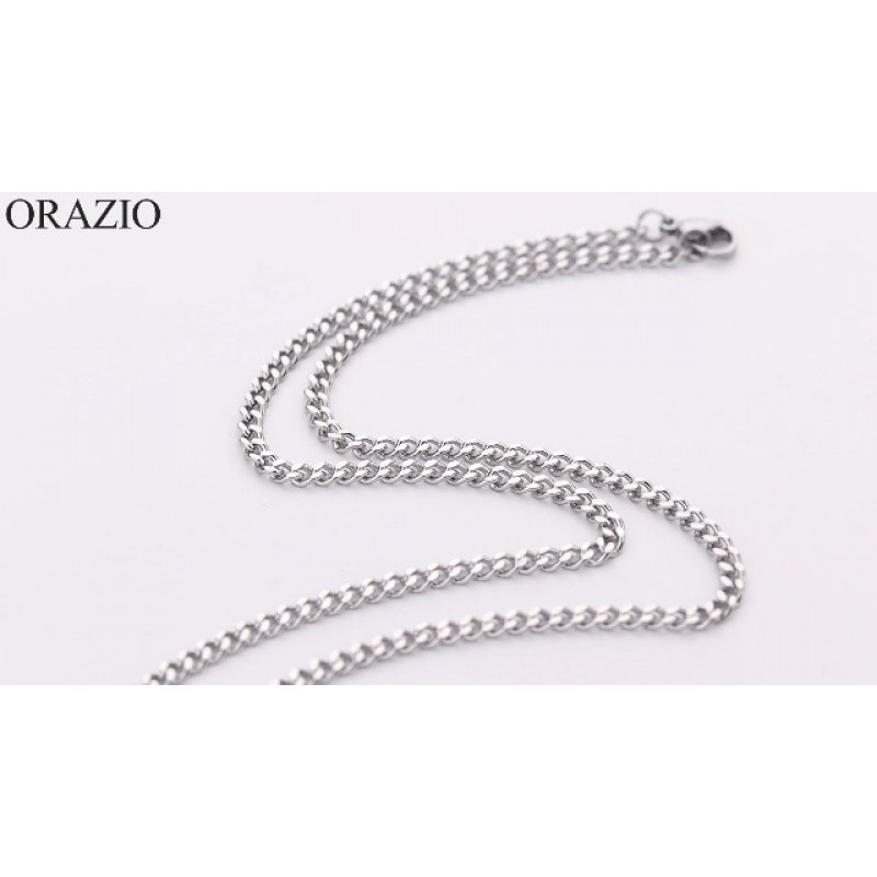 ORAZIO 세인트 크리스토퍼 목걸이 3.5mm 스테인레스 스틸 페넌트 목걸이 커브 링크 체인 22-24 인치