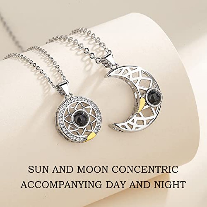 Yumikoo Sun and Moon 목걸이 당신을 사랑합니다 목걸이 100 개 언어 우정 커플 하트 목걸이